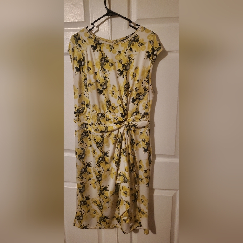 Ashley Stewart Yellow and Black Floral Midi Dress